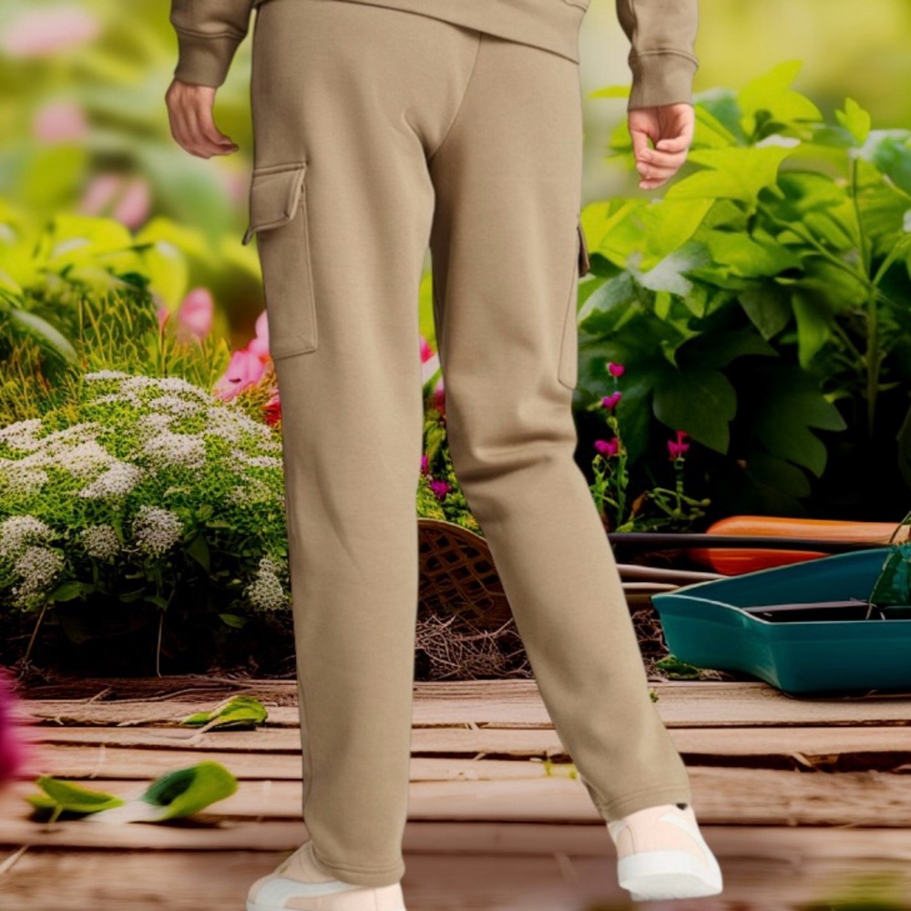 PUMA WOMENS SIZE LARGE  ESSENTIAL CARGO FLEECE PANTS IN OAK BRANCH - Picture 2 of 14